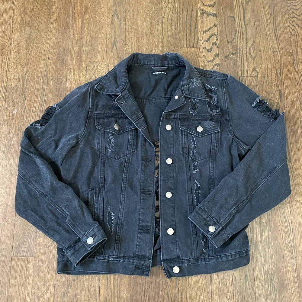 Distressed Black Jean Jacket